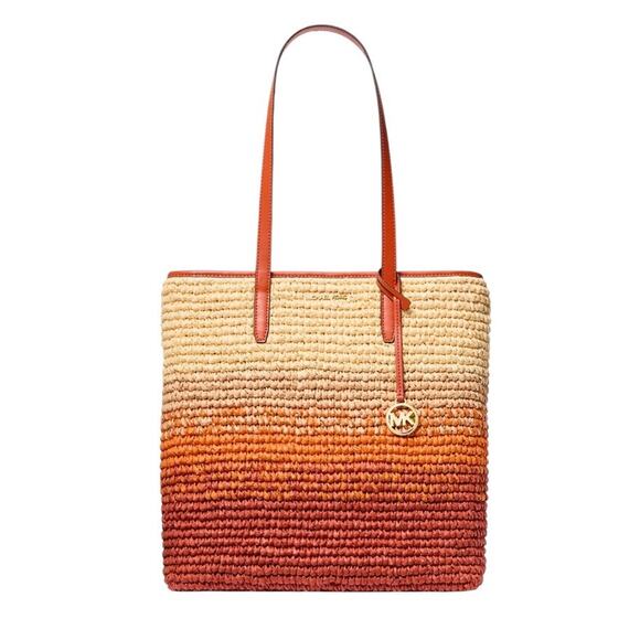 Michael Kors Women The Michael Bag Large Ombré Straw Shoulder Tote Bag Red Clay - Picture 1 of 11